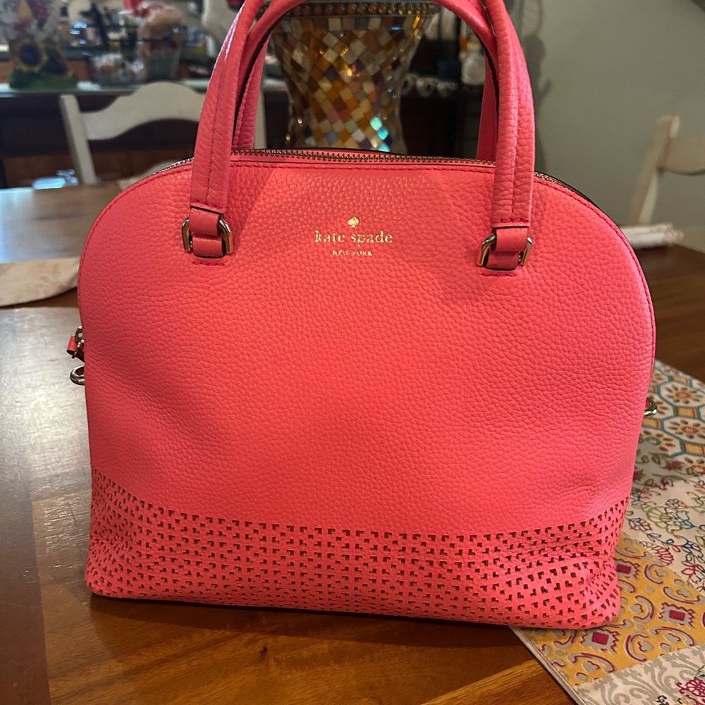 Kate Spade Coral Satchel with Cutout Design, like New